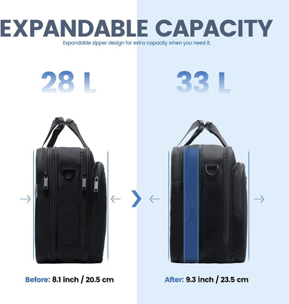 Laptop Bag Briefcase, 17.3 Inch Computer Bag Expandable Laptop Case for Men, Water Repellent Shoulder Messenger Bag for Work Business Travel Office-Black