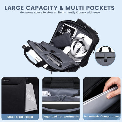 Laptop Bag Briefcase, 17.3 Inch Computer Bag Expandable Laptop Case for Men, Water Repellent Shoulder Messenger Bag for Work Business Travel Office-Black
