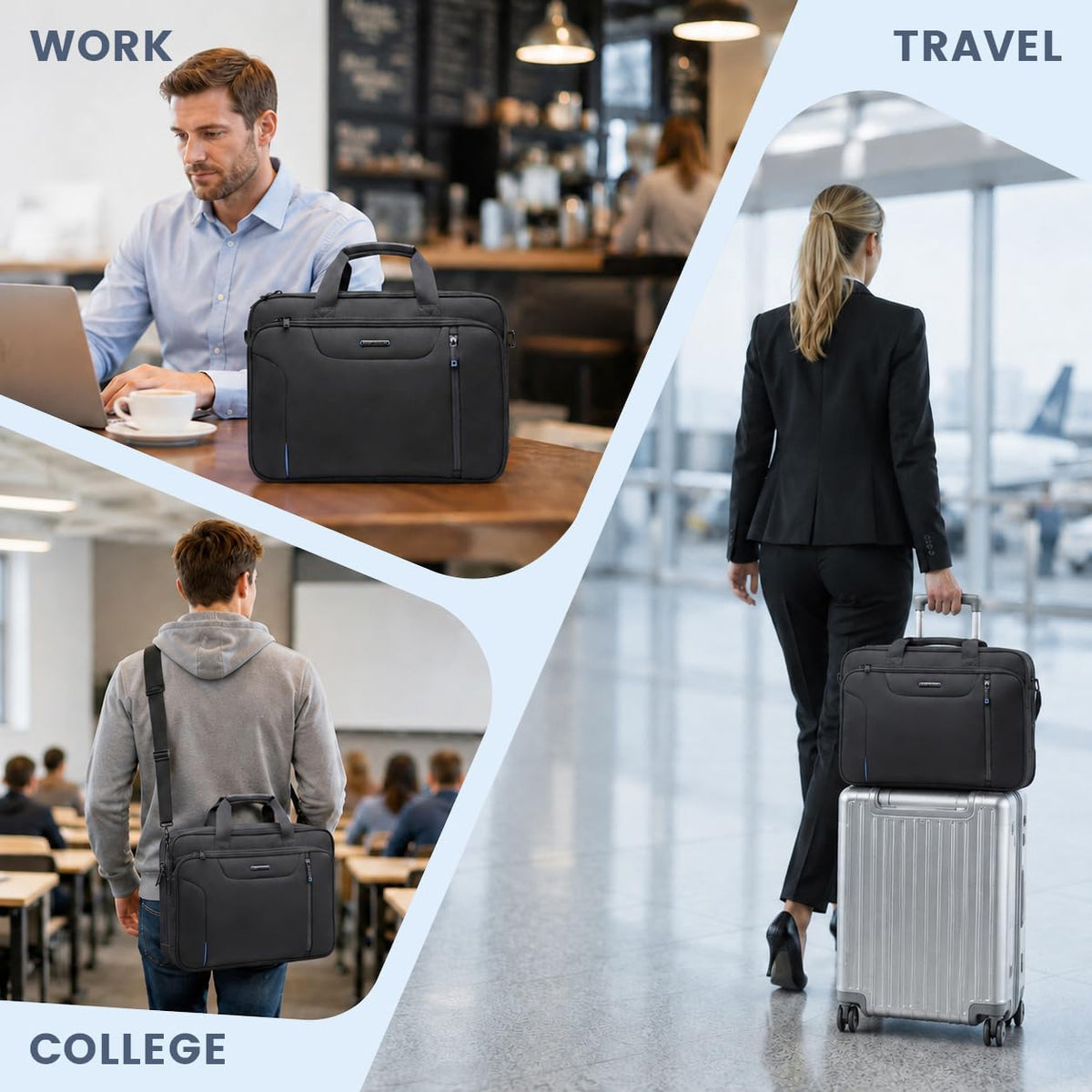 Laptop Bag Briefcase, 17.3 Inch Computer Bag Expandable Laptop Case for Men, Water Repellent Shoulder Messenger Bag for Work Business Travel Office-Black