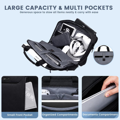 Laptop Bag Briefcase, 17.3 Inch Computer Bag Expandable Laptop Case for Men, Water Repellent Shoulder Messenger Bag for Work Business Travel Office-Black