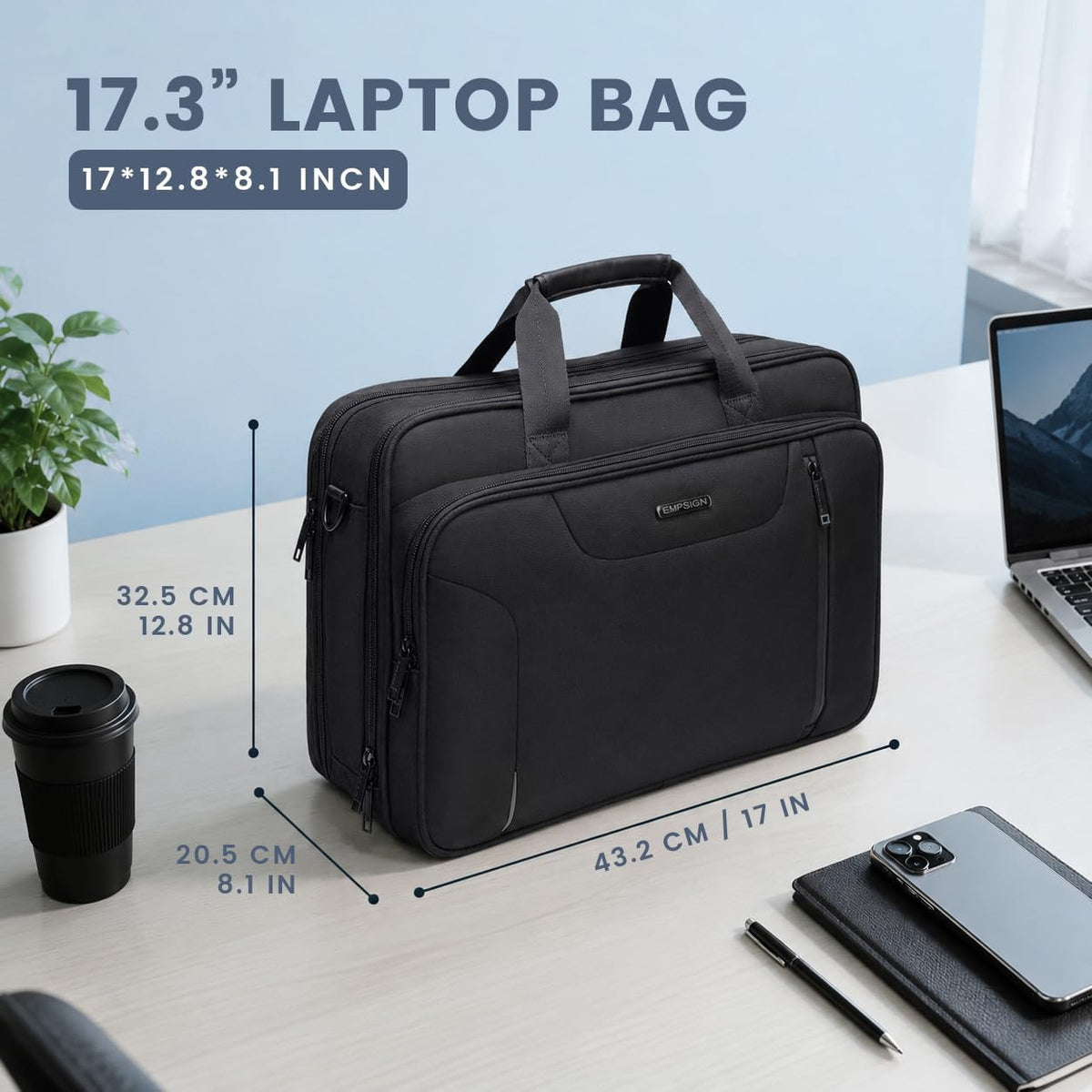 Laptop Bag Briefcase, 17.3 Inch Computer Bag Expandable Laptop Case for Men, Water Repellent Shoulder Messenger Bag for Work Business Travel Office-Black