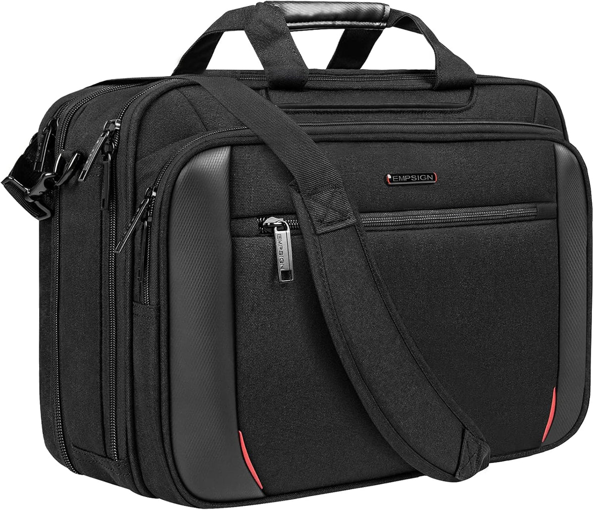 Laptop Bag Briefcase, 17.3 Inch Computer Bag Expandable Laptop Case for Men, Water Repellent Shoulder Messenger Bag for Work Business Travel Office-Black