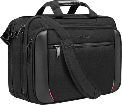 Laptop Bag Briefcase, 17.3 Inch Computer Bag Expandable Laptop Case for Men, Water Repellent Shoulder Messenger Bag for Work Business Travel Office-Black