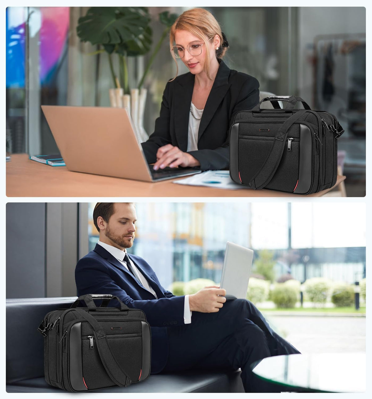 Laptop Bag Briefcase, 17.3 Inch Computer Bag Expandable Laptop Case for Men, Water Repellent Shoulder Messenger Bag for Work Business Travel Office-Black