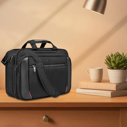 Laptop Bag Briefcase, 17.3 Inch Computer Bag Expandable Laptop Case for Men, Water Repellent Shoulder Messenger Bag for Work Business Travel Office-Black