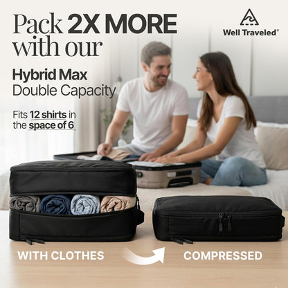 Compression Packing Bags Cubes Set with HybridMax Double-Capacity Design - Packing Cubes for Travel Compression to Maximize Limited Luggage Space, White