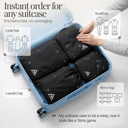 Compression Packing Bags Cubes Set with HybridMax Double-Capacity Design - Packing Cubes for Travel Compression to Maximize Limited Luggage Space, White