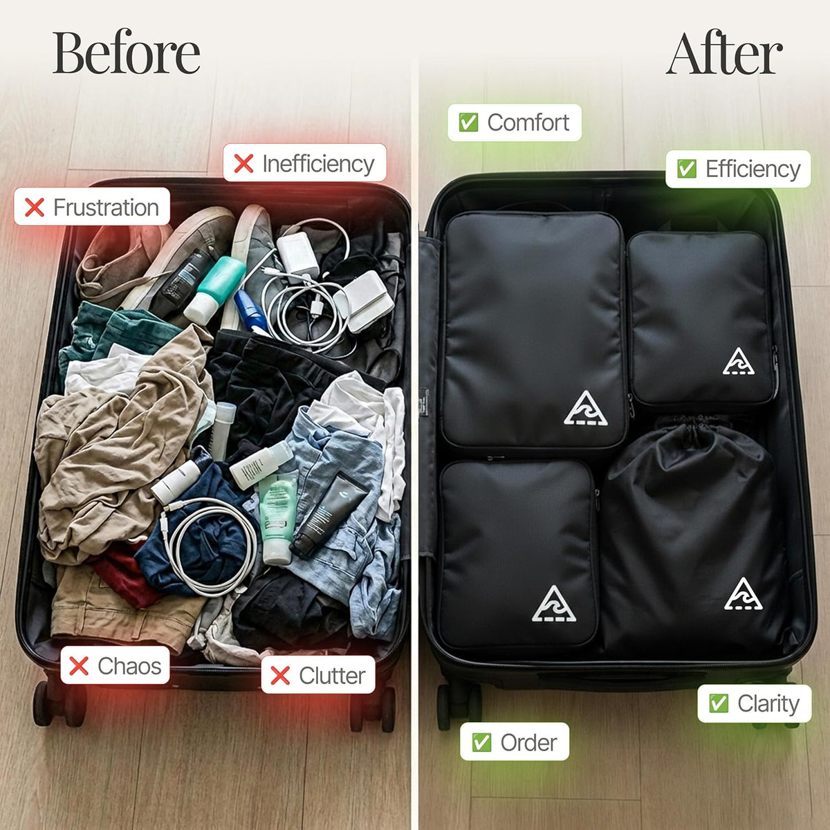 Compression Packing Bags Cubes Set with HybridMax Double-Capacity Design - Packing Cubes for Travel Compression to Maximize Limited Luggage Space, White