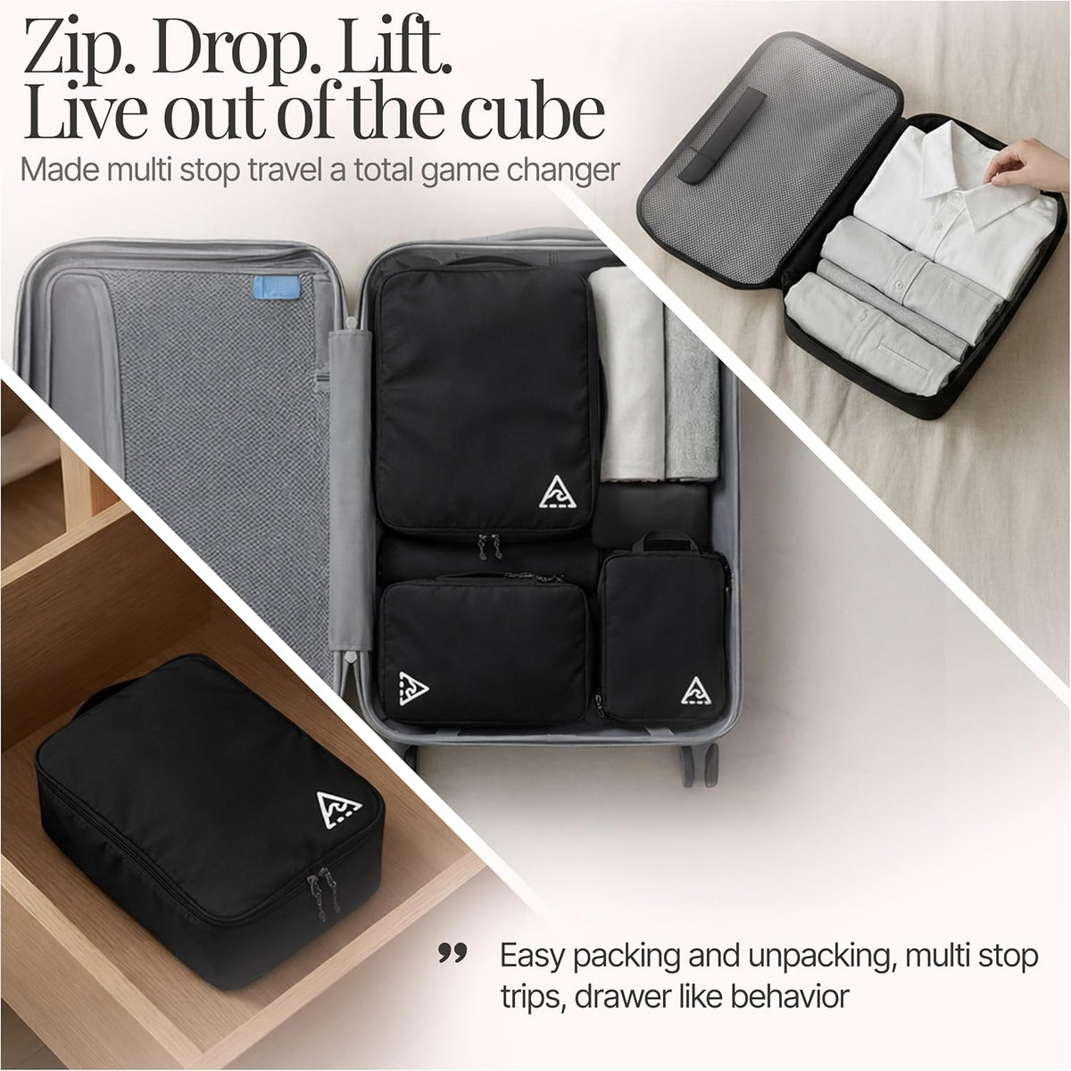 Compression Packing Bags Cubes Set with HybridMax Double-Capacity Design - Packing Cubes for Travel Compression to Maximize Limited Luggage Space, White