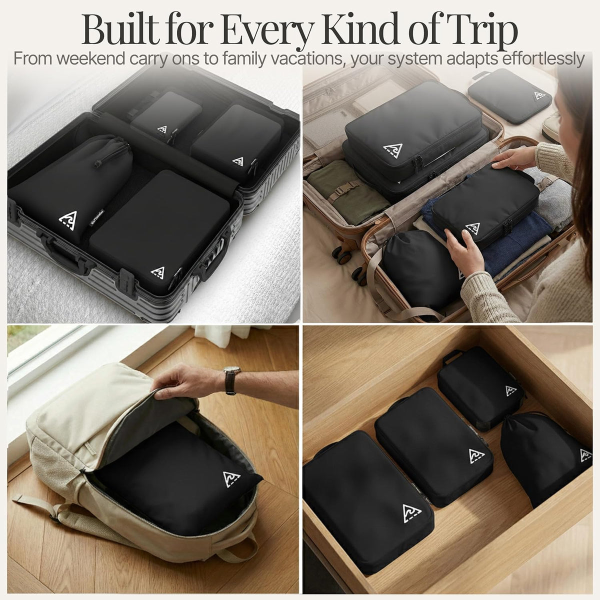 Compression Packing Bags Cubes Set with HybridMax Double-Capacity Design - Packing Cubes for Travel Compression to Maximize Limited Luggage Space, White