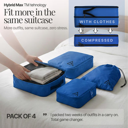 Compression Packing Bags Cubes Set with HybridMax Double-Capacity Design - Packing Cubes for Travel Compression to Maximize Limited Luggage Space, White
