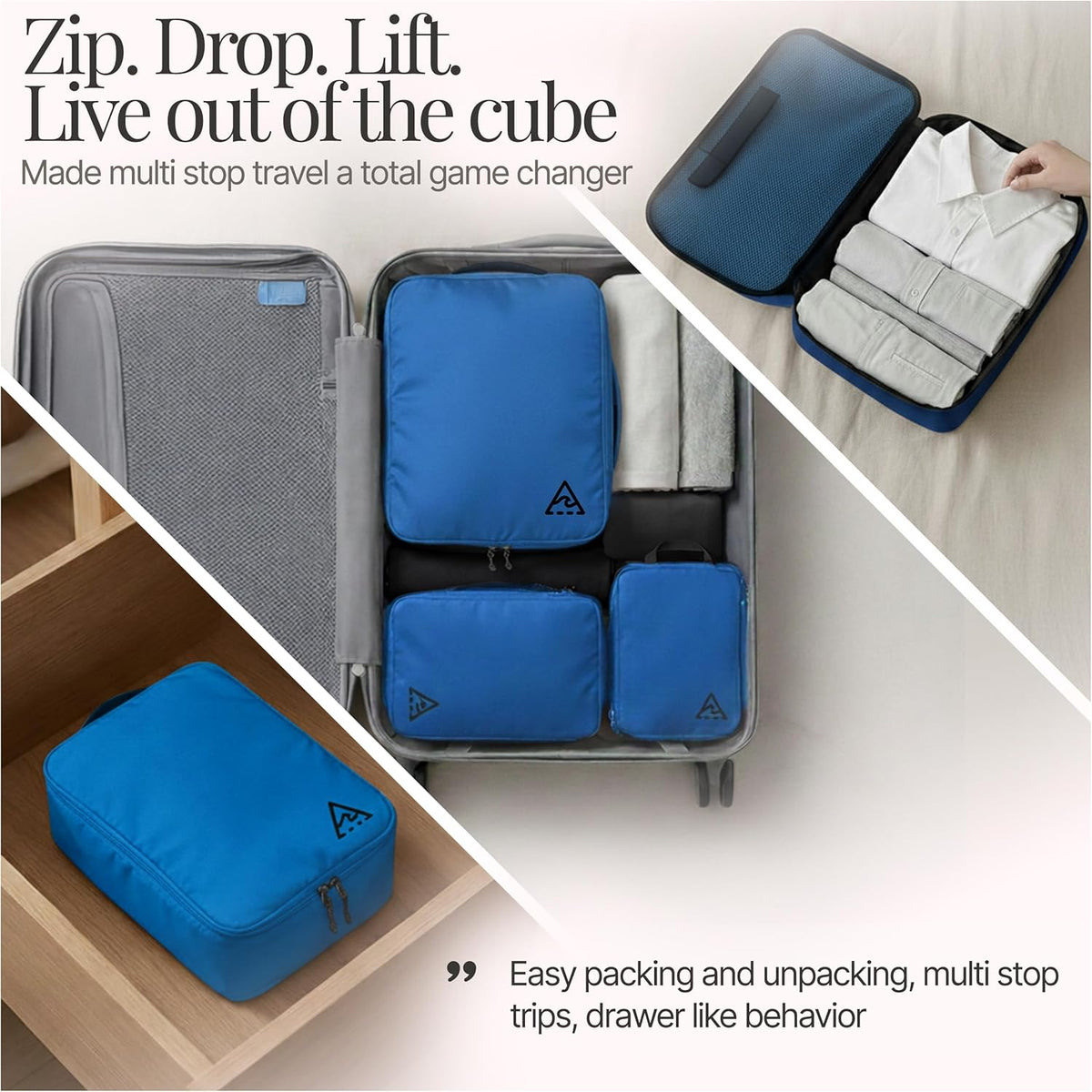 Compression Packing Bags Cubes Set with HybridMax Double-Capacity Design - Packing Cubes for Travel Compression to Maximize Limited Luggage Space, White