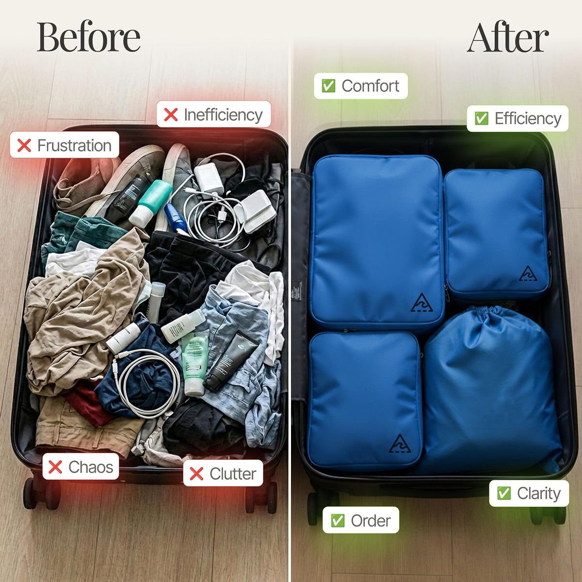 Compression Packing Bags Cubes Set with HybridMax Double-Capacity Design - Packing Cubes for Travel Compression to Maximize Limited Luggage Space, White