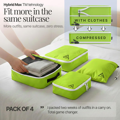 Compression Packing Bags Cubes Set with HybridMax Double-Capacity Design - Packing Cubes for Travel Compression to Maximize Limited Luggage Space, White
