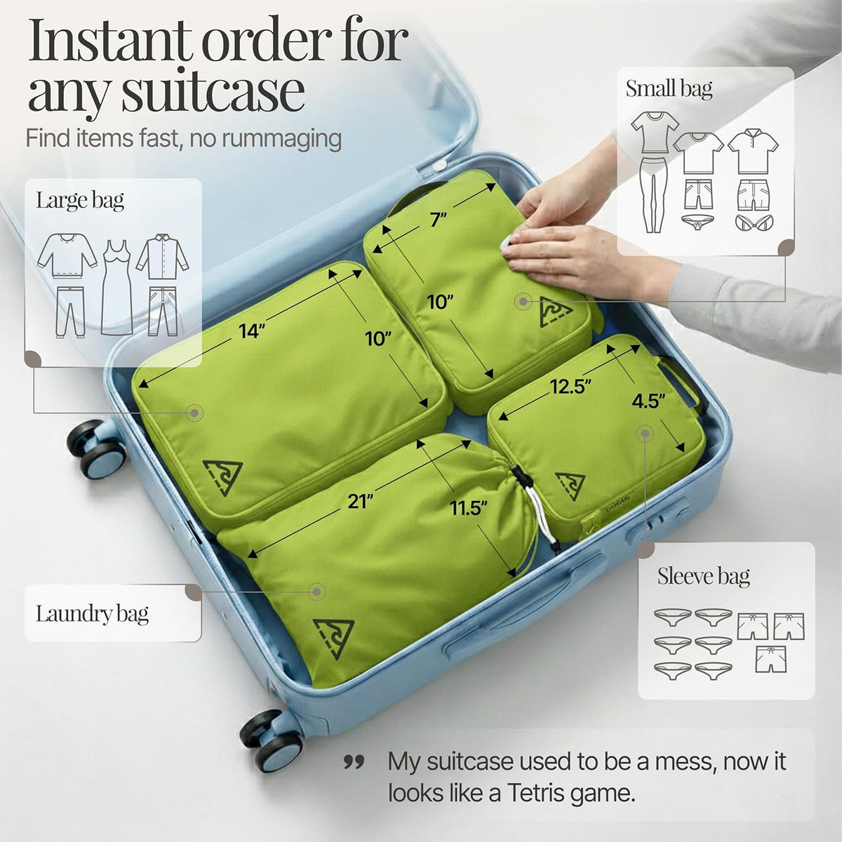 Compression Packing Bags Cubes Set with HybridMax Double-Capacity Design - Packing Cubes for Travel Compression to Maximize Limited Luggage Space, White