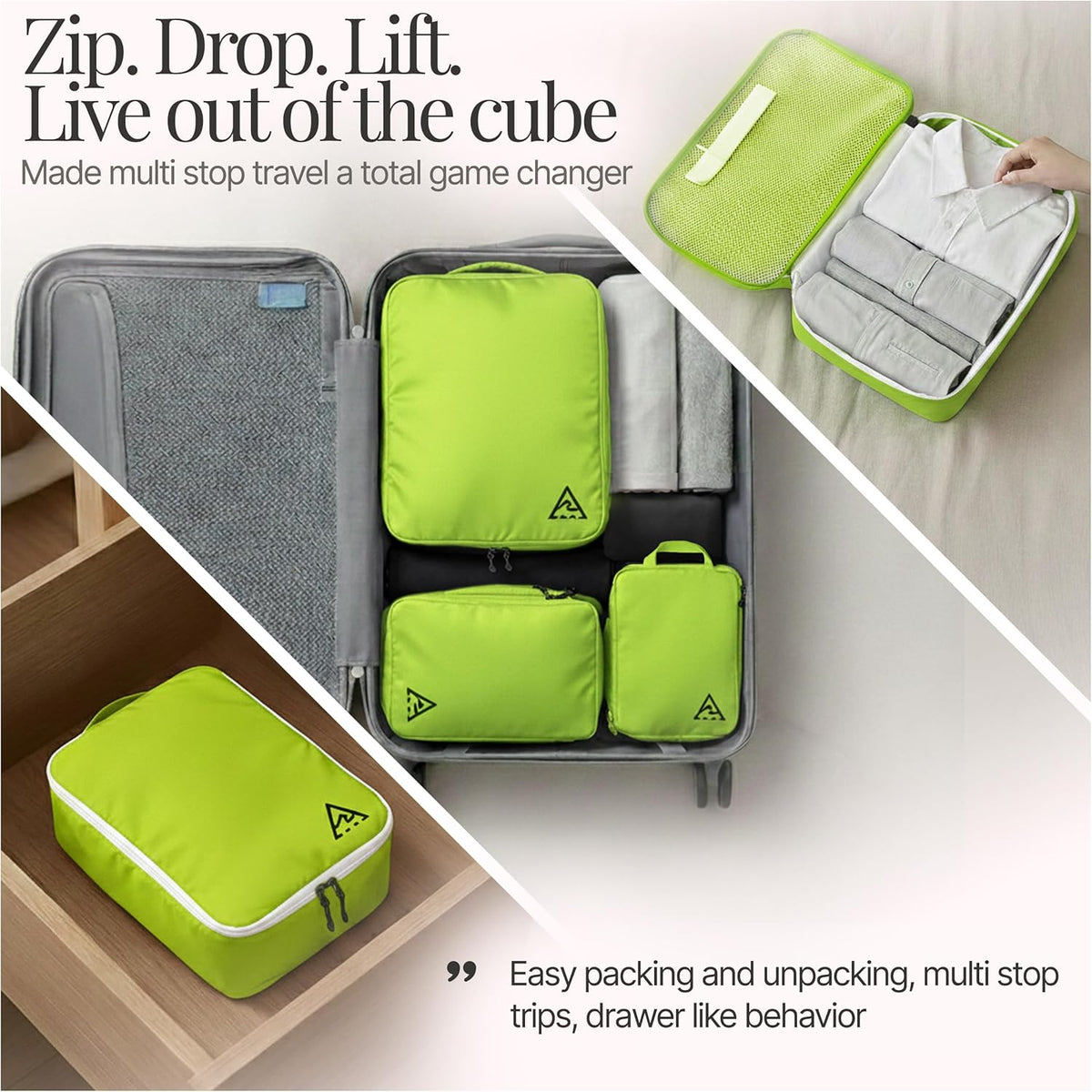 Compression Packing Bags Cubes Set with HybridMax Double-Capacity Design - Packing Cubes for Travel Compression to Maximize Limited Luggage Space, White