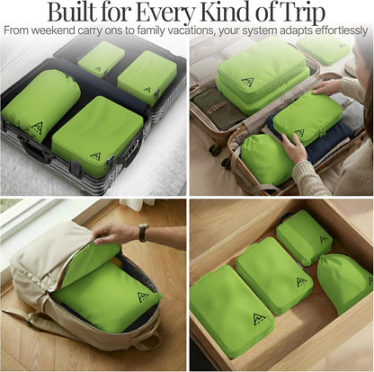 Compression Packing Bags Cubes Set with HybridMax Double-Capacity Design - Packing Cubes for Travel Compression to Maximize Limited Luggage Space, White