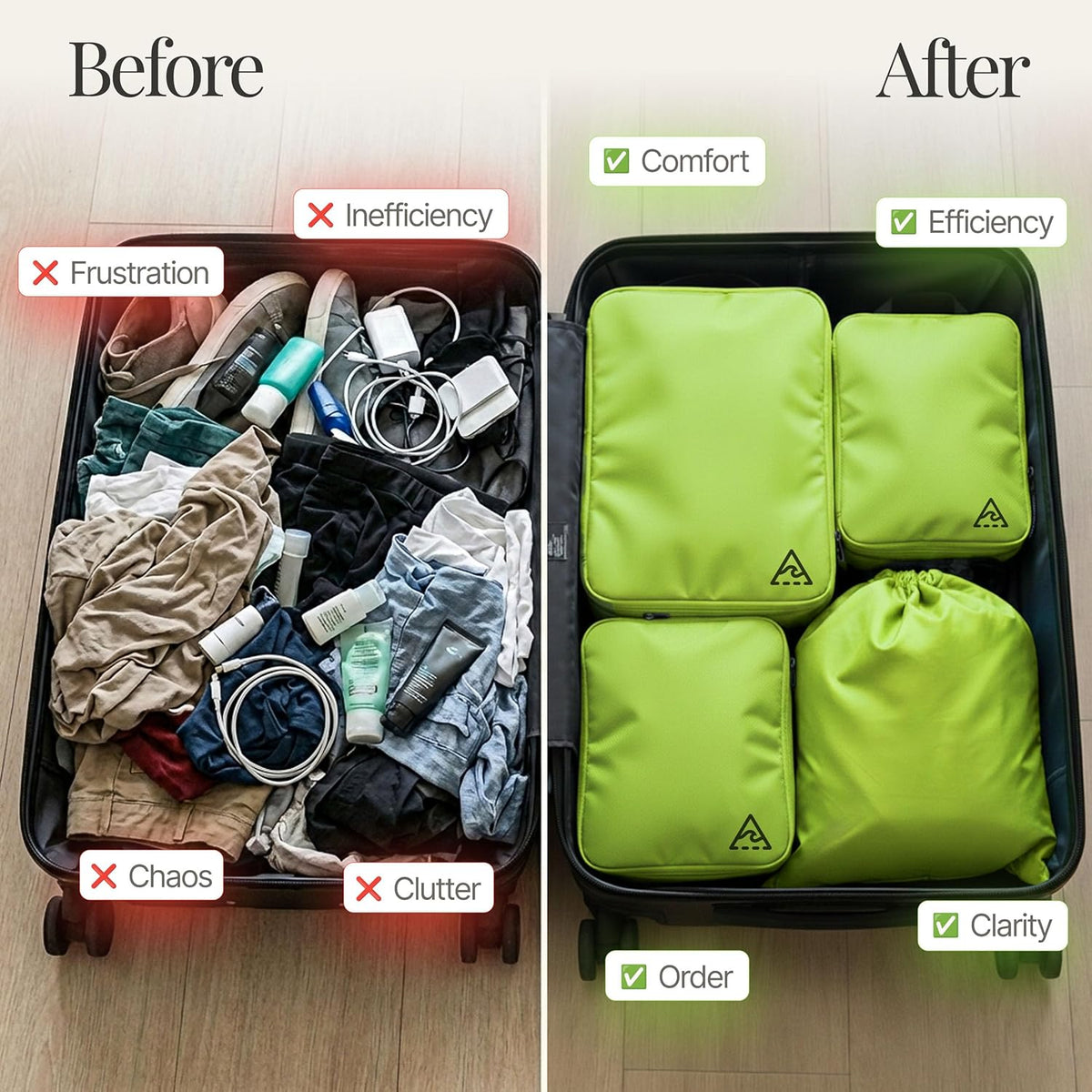 Compression Packing Bags Cubes Set with HybridMax Double-Capacity Design - Packing Cubes for Travel Compression to Maximize Limited Luggage Space, White