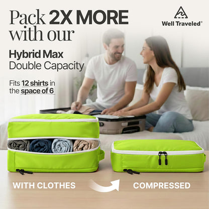 Compression Packing Bags Cubes Set with HybridMax Double-Capacity Design - Packing Cubes for Travel Compression to Maximize Limited Luggage Space, White