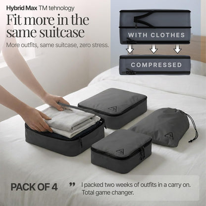 Compression Packing Bags Cubes Set with HybridMax Double-Capacity Design - Packing Cubes for Travel Compression to Maximize Limited Luggage Space, White
