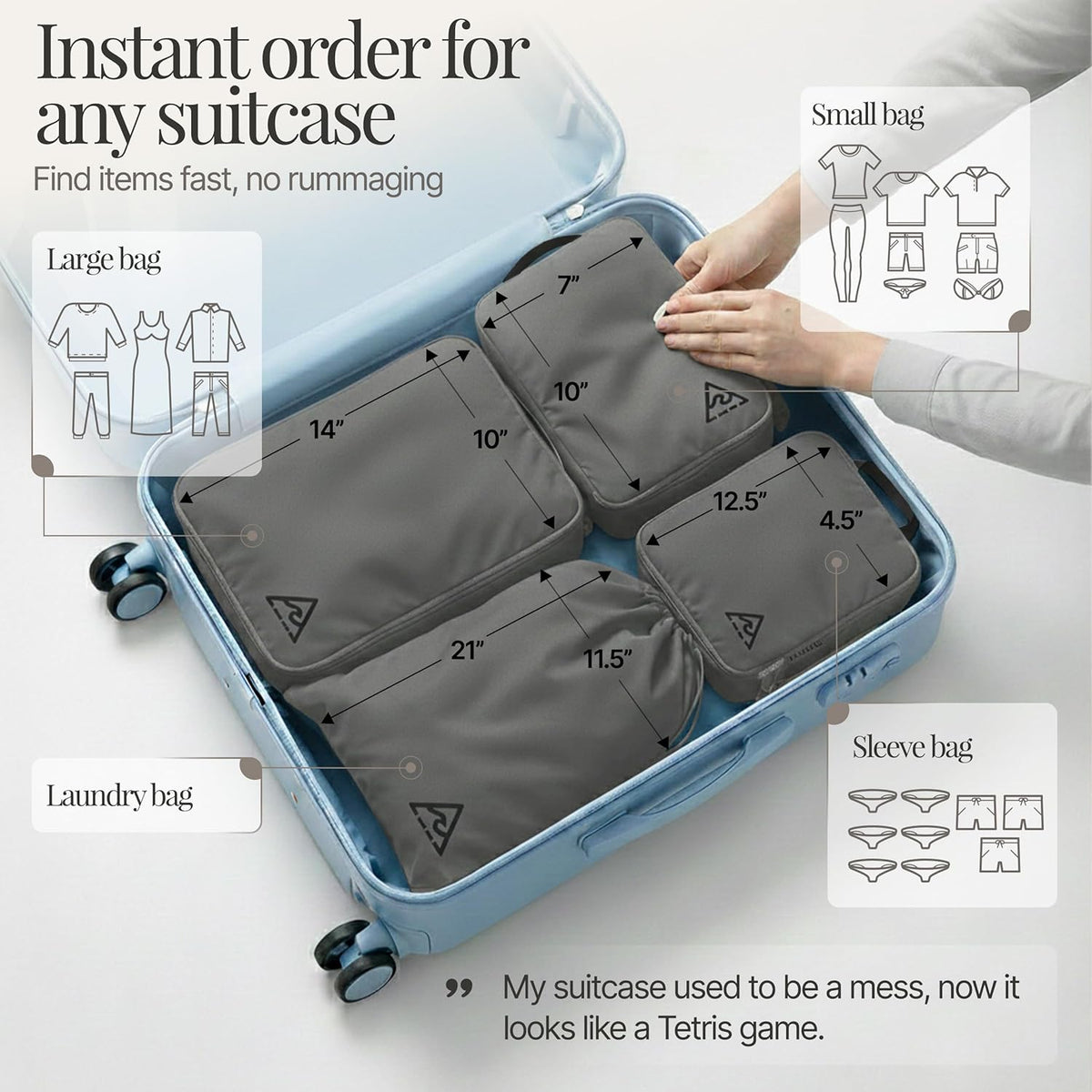 Compression Packing Bags Cubes Set with HybridMax Double-Capacity Design - Packing Cubes for Travel Compression to Maximize Limited Luggage Space, White