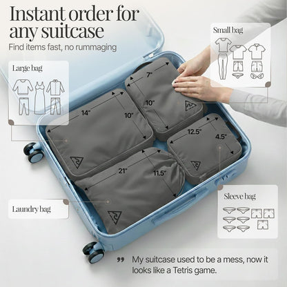 Compression Packing Bags Cubes Set with HybridMax Double-Capacity Design - Packing Cubes for Travel Compression to Maximize Limited Luggage Space, White