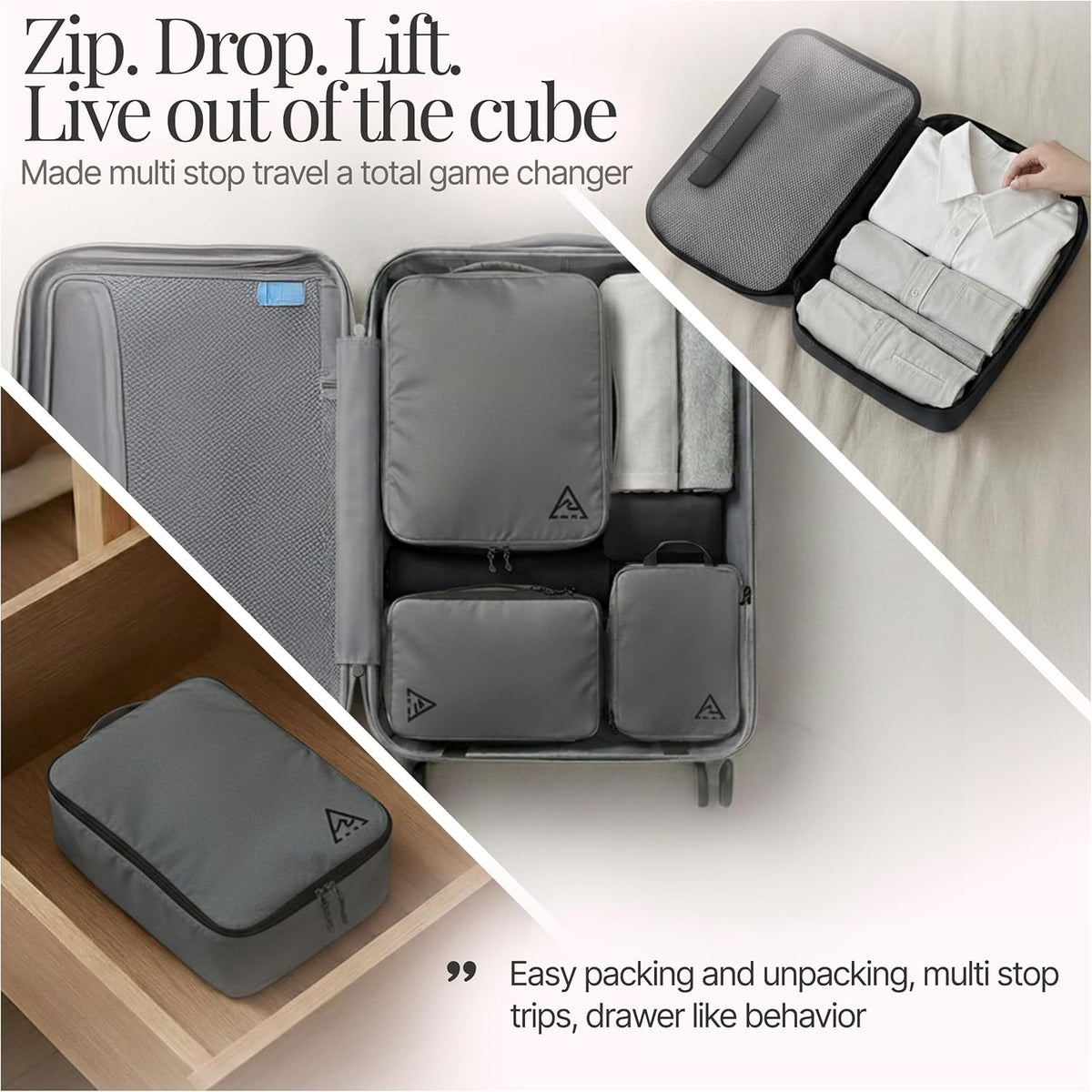 Compression Packing Bags Cubes Set with HybridMax Double-Capacity Design - Packing Cubes for Travel Compression to Maximize Limited Luggage Space, White