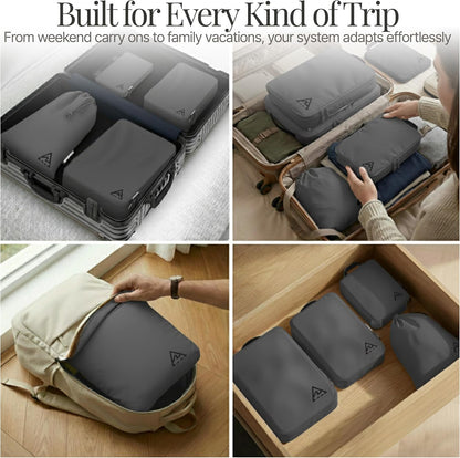 Compression Packing Bags Cubes Set with HybridMax Double-Capacity Design - Packing Cubes for Travel Compression to Maximize Limited Luggage Space, White
