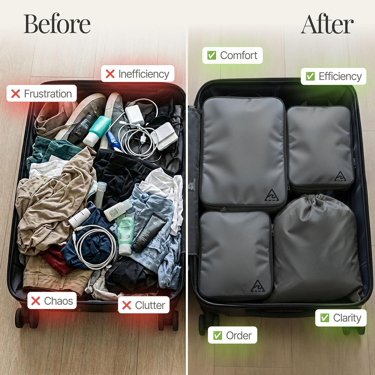 Compression Packing Bags Cubes Set with HybridMax Double-Capacity Design - Packing Cubes for Travel Compression to Maximize Limited Luggage Space, White