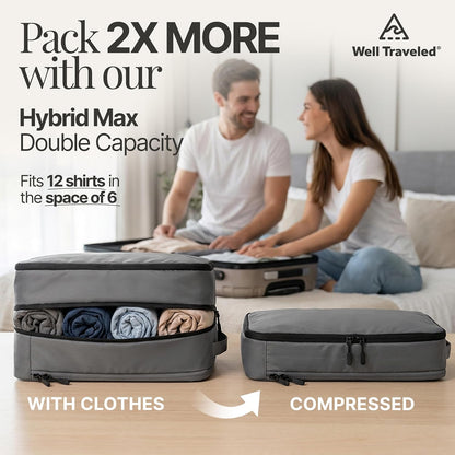 Compression Packing Bags Cubes Set with HybridMax Double-Capacity Design - Packing Cubes for Travel Compression to Maximize Limited Luggage Space, White