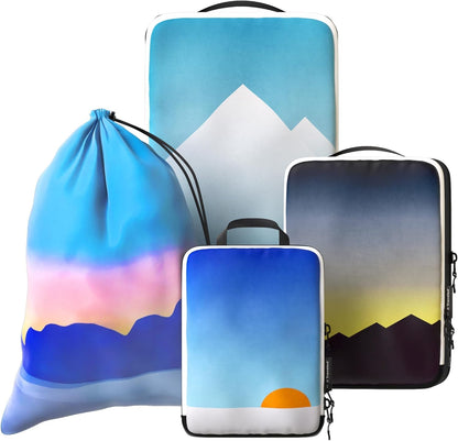 Compression Packing Bags Cubes Set with HybridMax Double-Capacity Design - Packing Cubes for Travel Compression to Maximize Limited Luggage Space, White