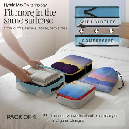 Compression Packing Bags Cubes Set with HybridMax Double-Capacity Design - Packing Cubes for Travel Compression to Maximize Limited Luggage Space, White