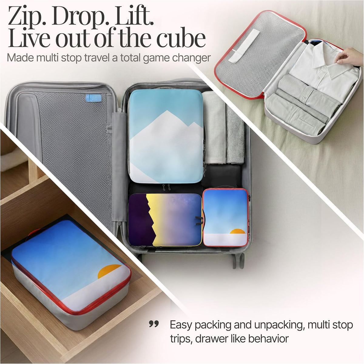 Compression Packing Bags Cubes Set with HybridMax Double-Capacity Design - Packing Cubes for Travel Compression to Maximize Limited Luggage Space, White