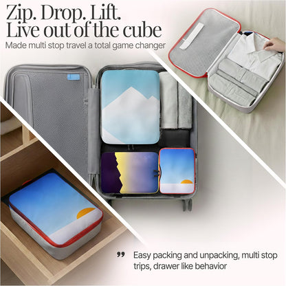 Compression Packing Bags Cubes Set with HybridMax Double-Capacity Design - Packing Cubes for Travel Compression to Maximize Limited Luggage Space, White