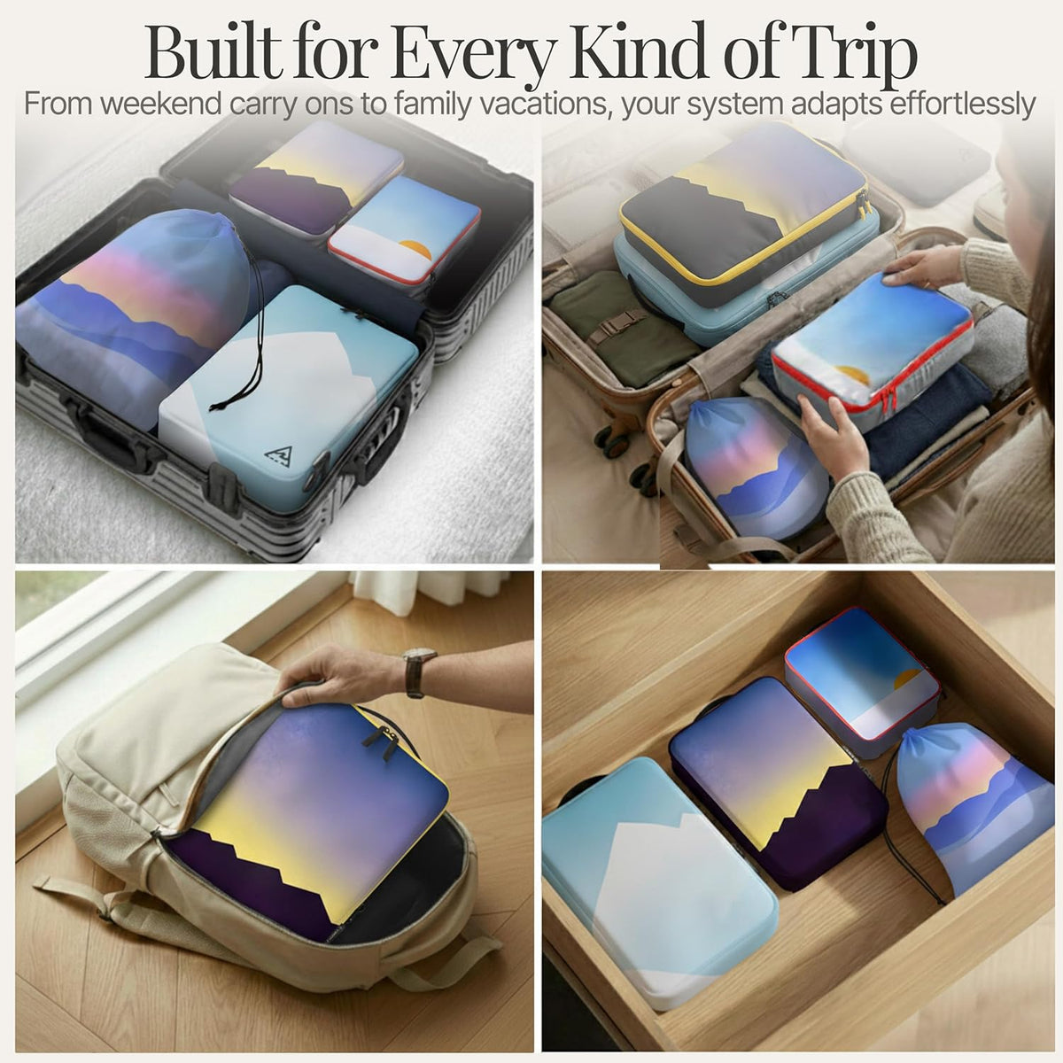 Compression Packing Bags Cubes Set with HybridMax Double-Capacity Design - Packing Cubes for Travel Compression to Maximize Limited Luggage Space, White