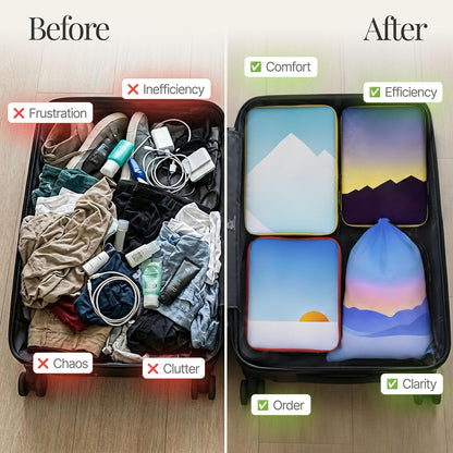 Compression Packing Bags Cubes Set with HybridMax Double-Capacity Design - Packing Cubes for Travel Compression to Maximize Limited Luggage Space, White