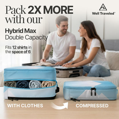 Compression Packing Bags Cubes Set with HybridMax Double-Capacity Design - Packing Cubes for Travel Compression to Maximize Limited Luggage Space, White
