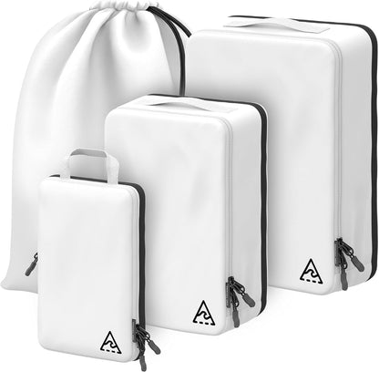 Compression Packing Bags Cubes Set with HybridMax Double-Capacity Design - Packing Cubes for Travel Compression to Maximize Limited Luggage Space, White