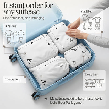 Compression Packing Bags Cubes Set with HybridMax Double-Capacity Design - Packing Cubes for Travel Compression to Maximize Limited Luggage Space, White
