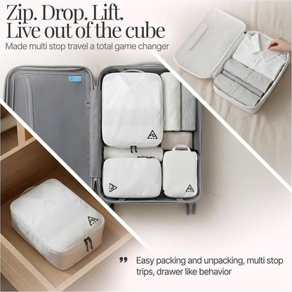 Compression Packing Bags Cubes Set with HybridMax Double-Capacity Design - Packing Cubes for Travel Compression to Maximize Limited Luggage Space, White