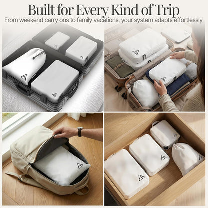 Compression Packing Bags Cubes Set with HybridMax Double-Capacity Design - Packing Cubes for Travel Compression to Maximize Limited Luggage Space, White