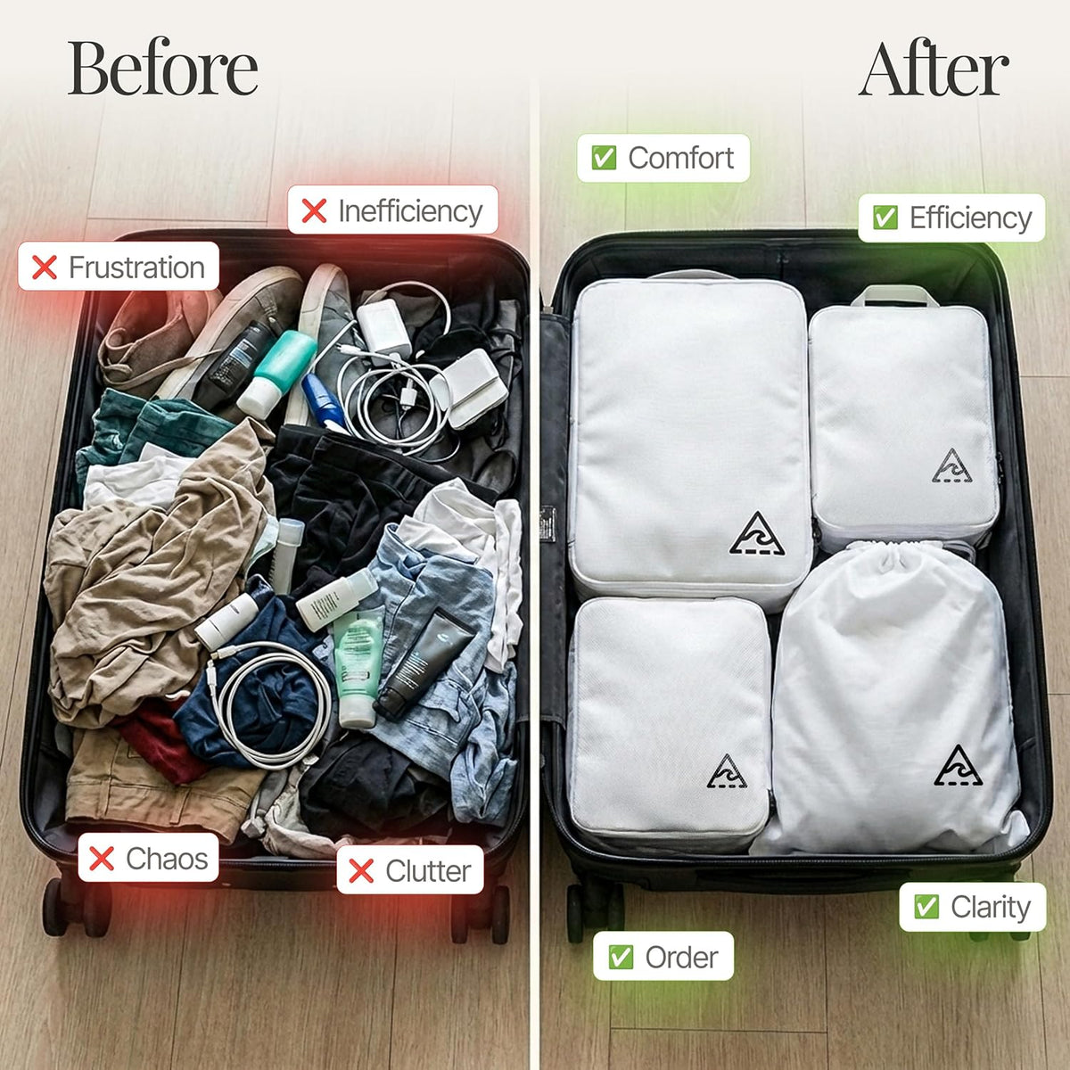 Compression Packing Bags Cubes Set with HybridMax Double-Capacity Design - Packing Cubes for Travel Compression to Maximize Limited Luggage Space, White