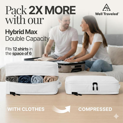 Compression Packing Bags Cubes Set with HybridMax Double-Capacity Design - Packing Cubes for Travel Compression to Maximize Limited Luggage Space, White
