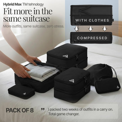 Compression Packing Bags Cubes Set with HybridMax Double-Capacity Design - Packing Cubes for Travel Compression to Maximize Limited Luggage Space, White