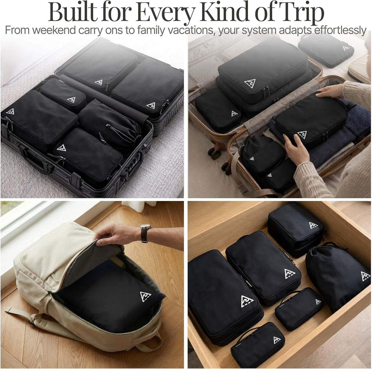 Compression Packing Bags Cubes Set with HybridMax Double-Capacity Design - Packing Cubes for Travel Compression to Maximize Limited Luggage Space, White