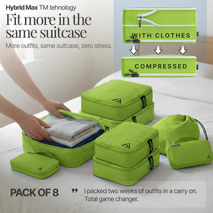 Compression Packing Bags Cubes Set with HybridMax Double-Capacity Design - Packing Cubes for Travel Compression to Maximize Limited Luggage Space, White