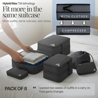 Compression Packing Bags Cubes Set with HybridMax Double-Capacity Design - Packing Cubes for Travel Compression to Maximize Limited Luggage Space, White