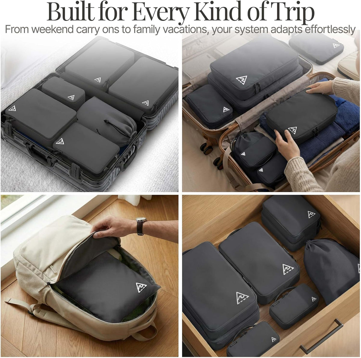 Compression Packing Bags Cubes Set with HybridMax Double-Capacity Design - Packing Cubes for Travel Compression to Maximize Limited Luggage Space, White