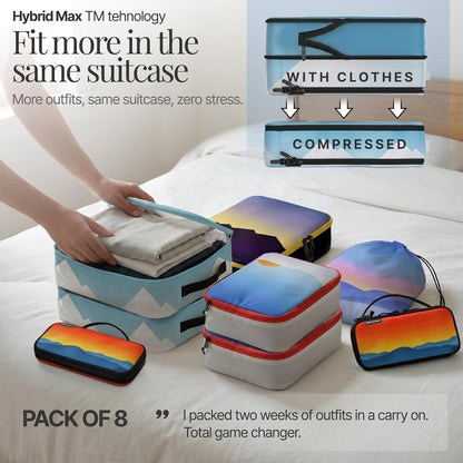 Compression Packing Bags Cubes Set with HybridMax Double-Capacity Design - Packing Cubes for Travel Compression to Maximize Limited Luggage Space, White