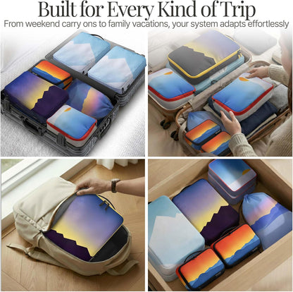 Compression Packing Bags Cubes Set with HybridMax Double-Capacity Design - Packing Cubes for Travel Compression to Maximize Limited Luggage Space, White